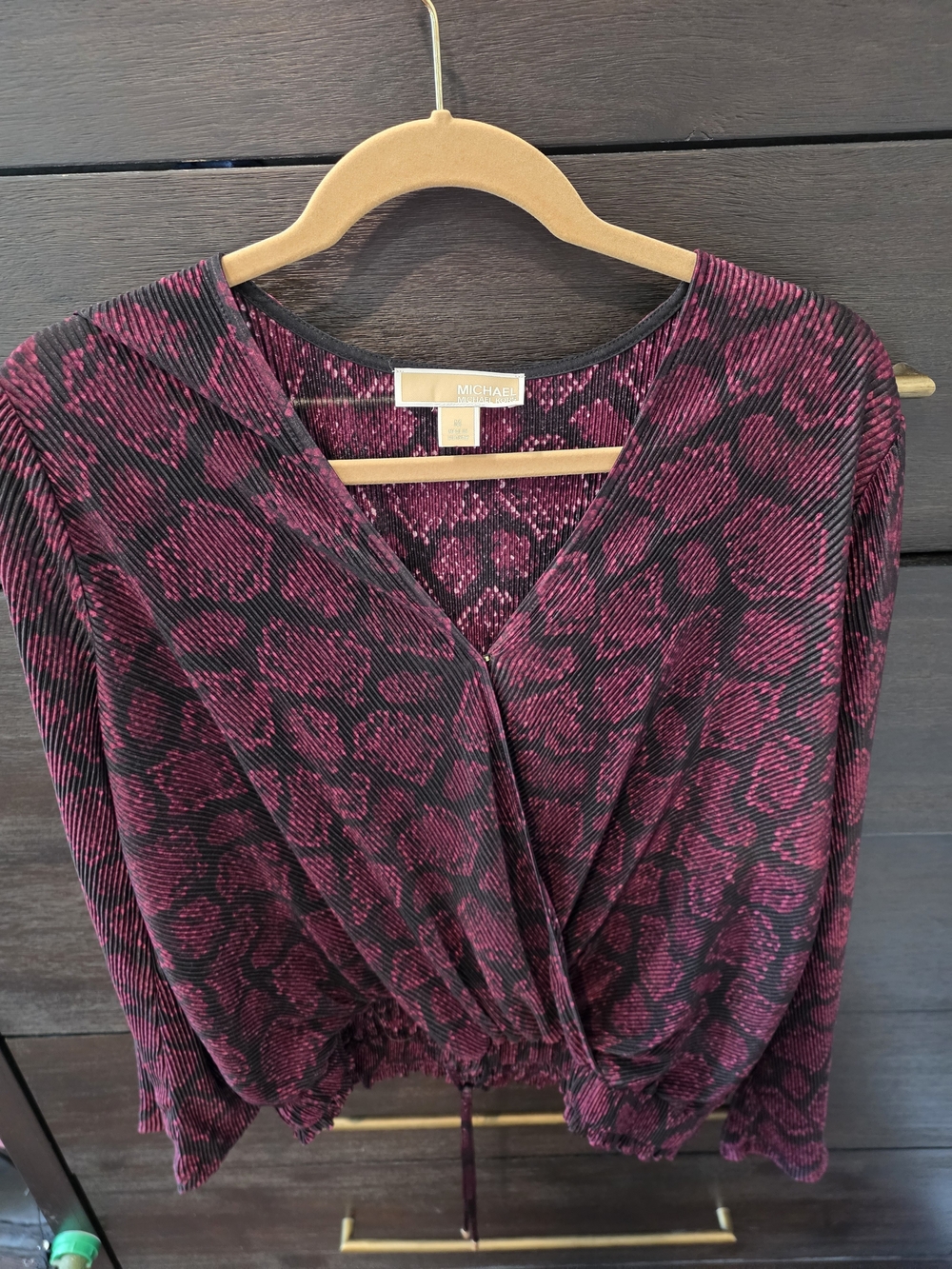 Michael Kors Black and Magenta Animal Print Wrap Top